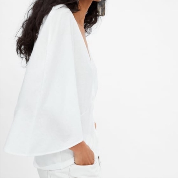 ZARA Gauzy Romantic White Batwing Dolman Sleeve Cropped Button Blouse Top - Picture 3 of 10